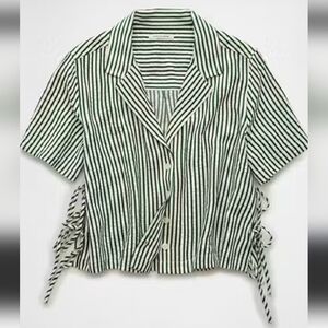 American Eagle Outfitters Green and White Striped Button-Down Top Size XL